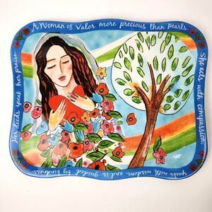 Aviv Judaica Ceramic Woman of Valor Serving Platter Tray Jessica Sporn Large